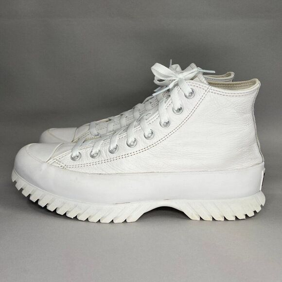 Converse Women's Size 9.5 Chuck Taylor All Star White Leather Lugged Sneakers - Picture 4 of 11